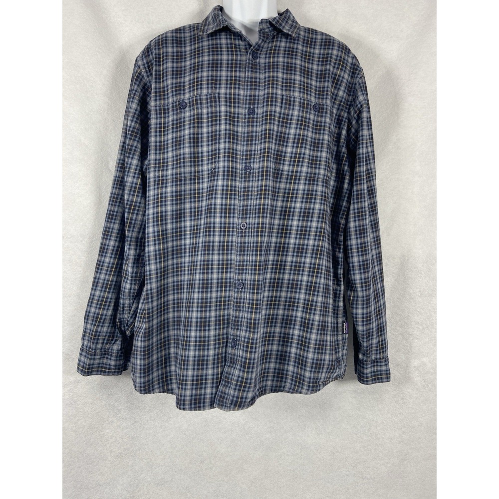Patagonia Shirt Mens XL Gray Button Up Long‎ Sleeve Plaid Organic Cotton